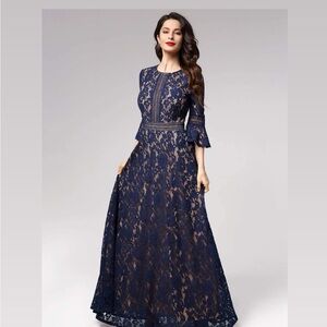 Elegant Navy Lace Miss May Special Occasion Maxi Dress Gown Wedding Mother